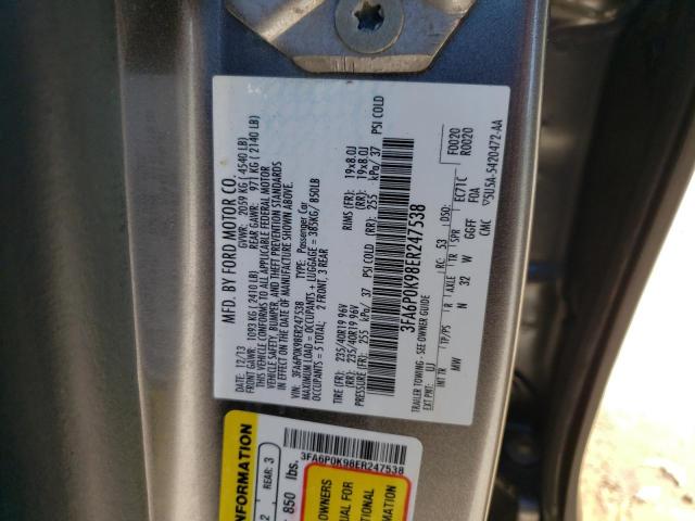 3FA6P0K98ER247538 - 2014 FORD FUSION TITANIUM GRAY photo 12