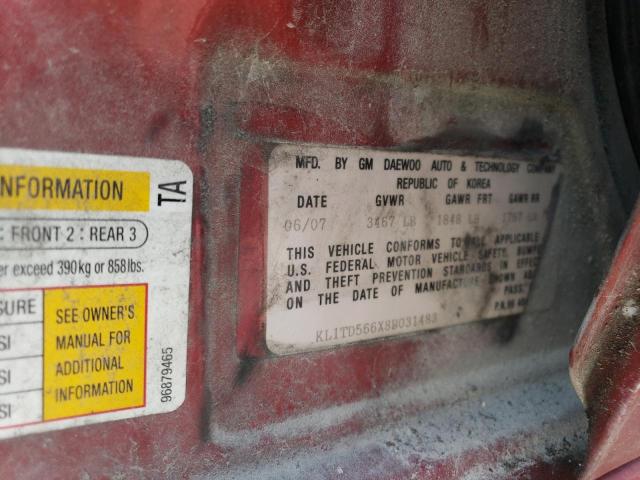KL1TD566X8B031483 - 2008 CHEVROLET AVEO BASE BURGUNDY photo 13