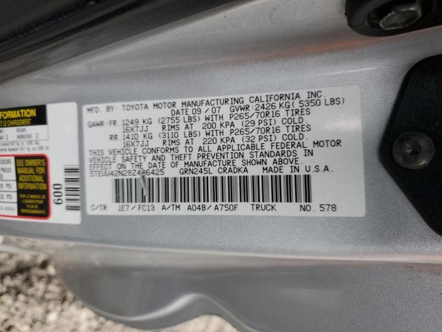 5TEUU42N28Z486425 - 2008 TOYOTA TACOMA ACCESS CAB ვერცხლისფერი ფოტო 12