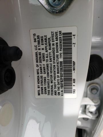 19XFB2F9XFE063998 - 2015 HONDA CIVIC EXL 白色 照片 12