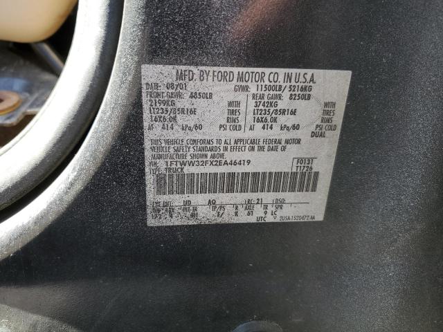 1FTWW32FX2EA46419 - 2002 FORD F350 SUPER DUTY BLACK photo 12