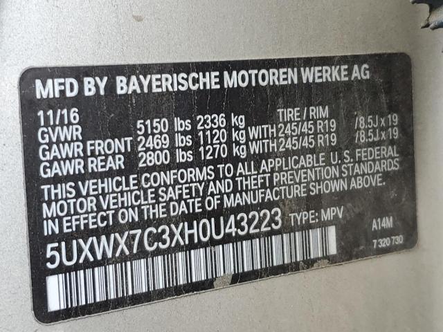 5UXWX7C3XH0U43223 - 2017 BMW X3 XDRIVE35I TAN photo 14