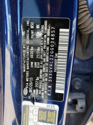 5XXGV4L22GG034857 - 2016 KIA OPTIMA SXL BLUE photo 12