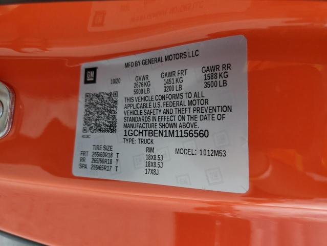 1GCHTBEN1M1156560 - 2021 CHEVROLET COLORADO ORANGE photo 12