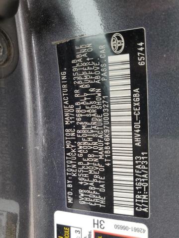 4T1BB46K97U003271 - 2007 TOYOTA CAMRY HYBRID GRAY photo 12