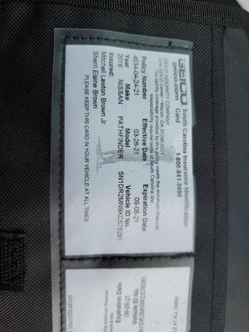 5N1DR2MN9KC578281 - 2019 NISSAN PATHFINDER S BLACK photo 12