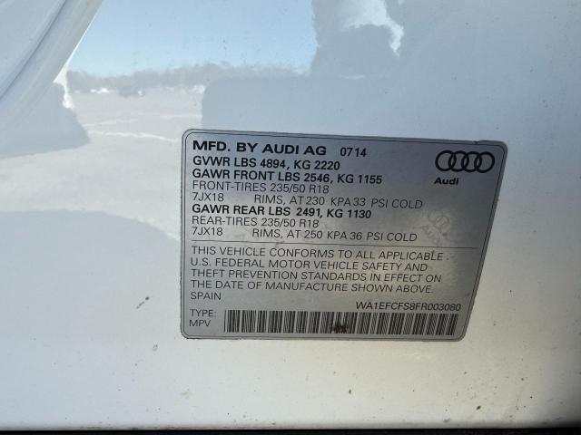 WA1EFCFS8FR003080 - 2015 AUDI Q3 PREMIUM PLUS თეთრი ფოტო 10