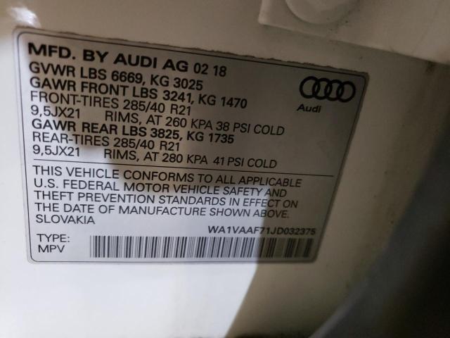 WA1VAAF71JD032375 - 2018 AUDI Q7 PRESTIGE WHITE photo 14