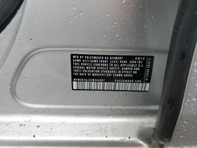 WVWDB7AJ2CW294997 - 2012 VOLKSWAGEN GOLF GRAY photo 12