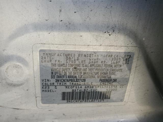 3N1CN7AP8EL827129 - 2014 NISSAN VERSA S SILVER photo 12