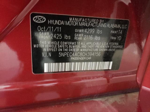 5NPEC4AC8CH394156 - 2012 HYUNDAI SONATA SE BURGUNDY photo 12