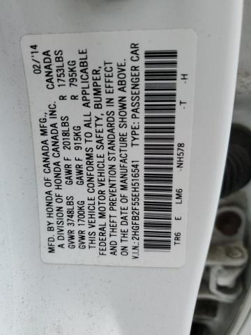 2HGFB2F55EH516541 - 2014 HONDA CIVIC LX WHITE photo 12