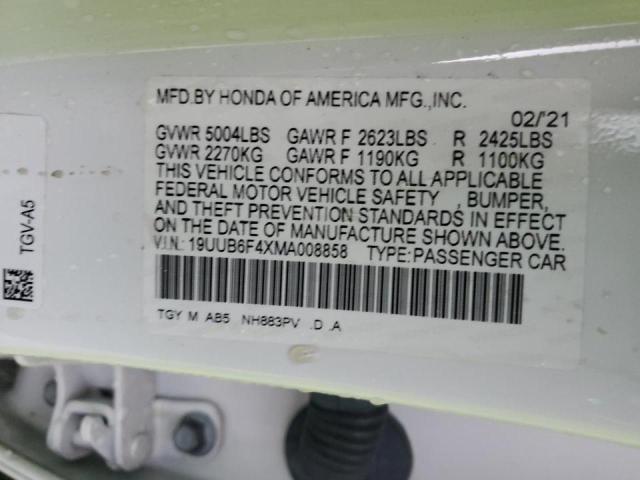 19UUB6F4XMA008858 - 2021 ACURA TLX TECHNOLOGY WHITE photo 12