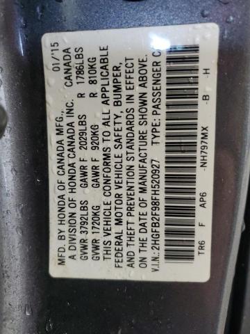 2HGFB2F98FH520927 - 2015 HONDA CIVIC EXL CHARCOAL photo 12