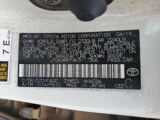 JTDKARFP4K3117306 - 2019 TOYOTA PRIUS PRIM 白色 照片 12