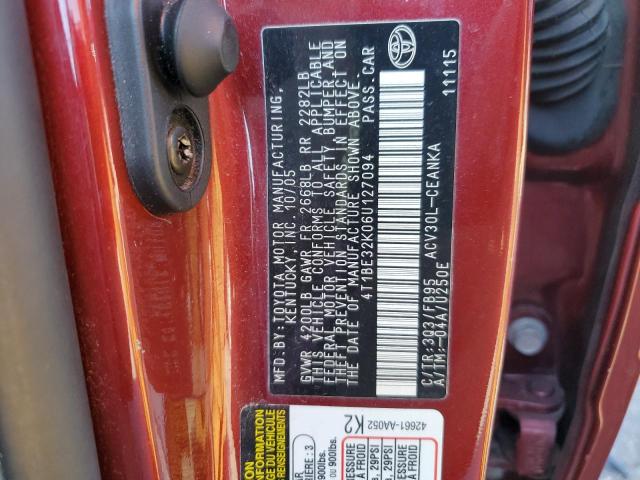 4T1BE32K06U127094 - 2006 TOYOTA CAMRY LE RED photo 12
