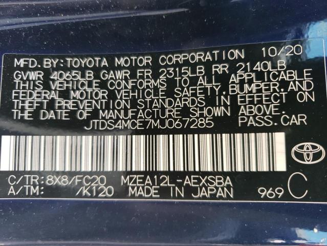 JTDS4MCE7MJ067285 - 2021 TOYOTA COROLLA SE BLUE photo 12