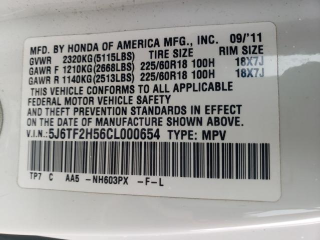 5J6TF2H56CL000654 - 2012 HONDA CROSSTOUR EXL თეთრი ფოტო 13