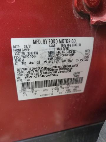 1FMHK7F84CGA23842 - 2012 FORD EXPLORER LIMITED RED photo 13