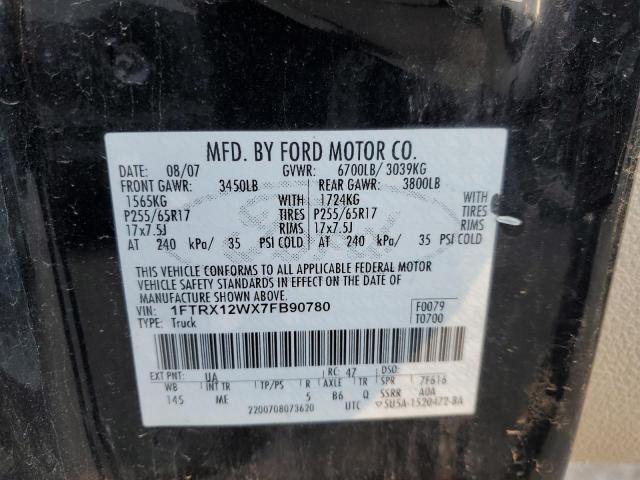 1FTRX12WX7FB90780 - 2007 FORD F150 BLACK photo 12