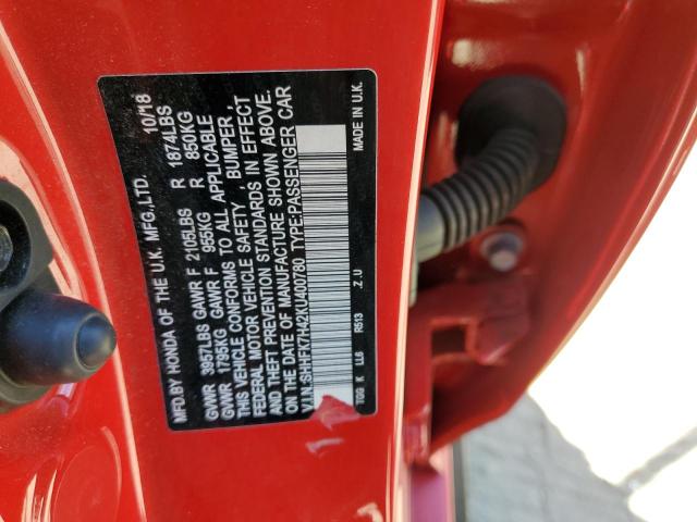 SHHFK7H42KU400780 - 2019 HONDA CIVIC SPORT 红色 照片 12