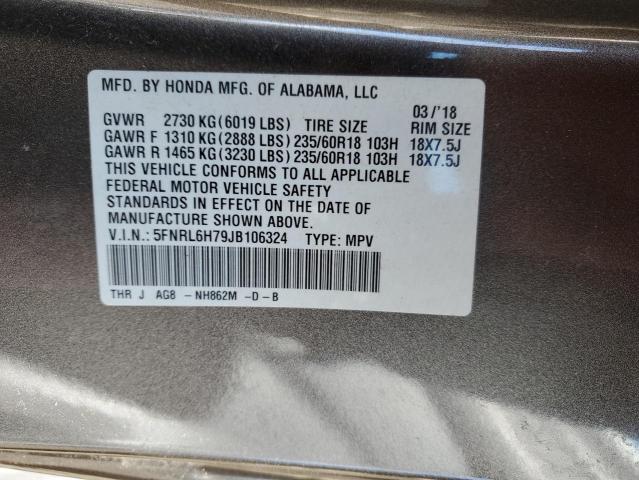 5FNRL6H79JB106324 - 2018 HONDA ODYSSEY EXL GRAY photo 13