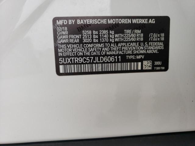 5UXTR9C57JLD60611 - 2018 BMW X3 XDRIVE30I WHITE photo 13