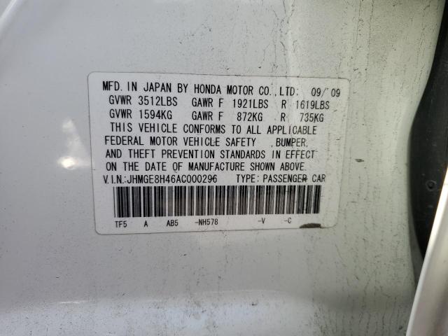 JHMGE8H46AC000296 - 2010 HONDA FIT SPORT WHITE photo 13