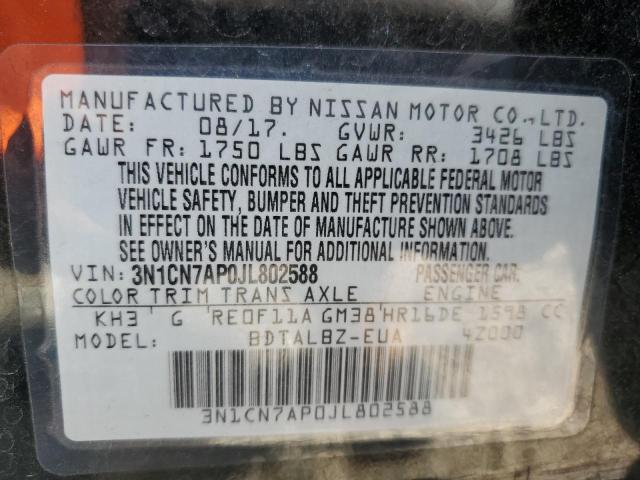 3N1CN7AP0JL802588 - 2018 NISSAN VERSA S BLACK photo 13