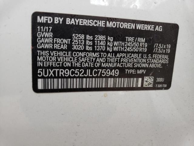 5UXTR9C52JLC75949 - 2018 BMW X3 XDRIVE30I WHITE photo 13