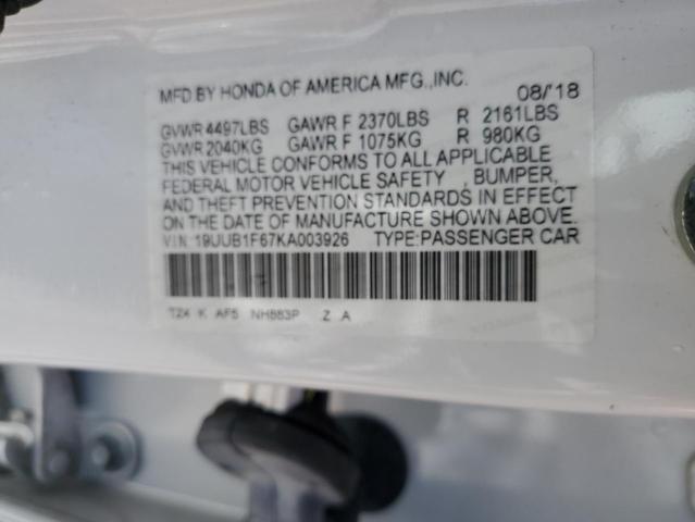 19UUB1F67KA003926 - 2019 ACURA TLX TECHNOLOGY 白色 照片 13