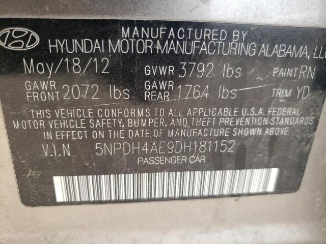 5NPDH4AE9DH181152 - 2013 HYUNDAI ELANTRA GLS SILVER photo 12