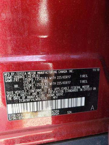 2T3H1RFV4LW067093 - 2020 TOYOTA RAV4 LE RED photo 13