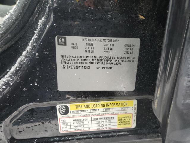 1G1ZK577394114333 - 2009 CHEVROLET MALIBU LTZ შავი ფოტო 12