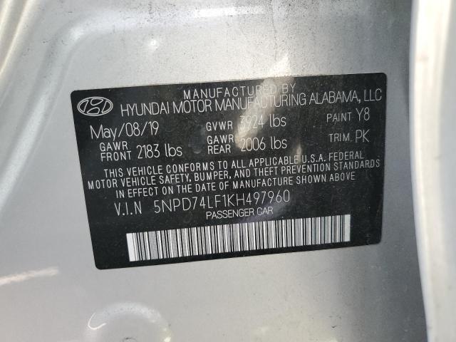 5NPD74LF1KH497960 - 2019 HYUNDAI ELANTRA SE SILVER photo 12