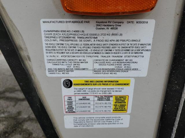 4YDF35724K1531170 - 2019 KEYSTONE SPRINTER SILVER photo 10