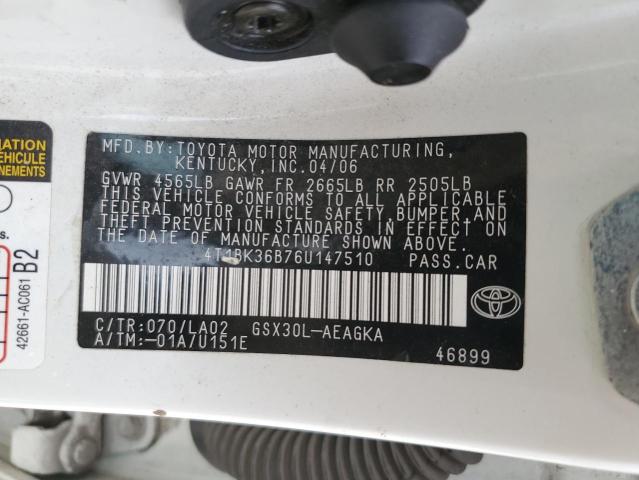 4T1BK36B76U147510 - 2006 TOYOTA AVALON XL WHITE photo 13