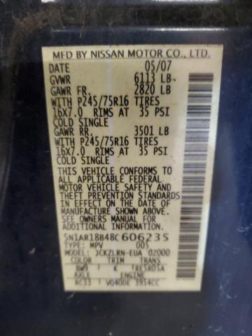 5N1AR18B48C606235 - 2008 NISSAN PATHFINDER S 蓝色 照片 13