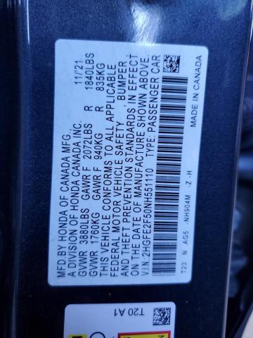 2HGFE2F50NH551110 - 2022 HONDA CIVIC SPORT 灰色 照片 12
