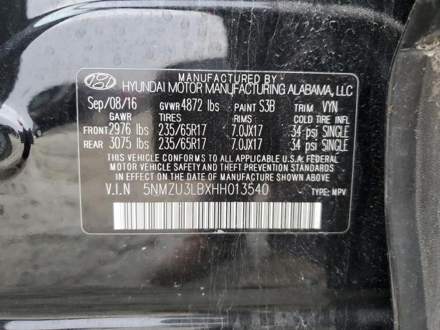 5NMZU3LBXHH013540 - 2017 HYUNDAI SANTA FE S BLACK photo 13