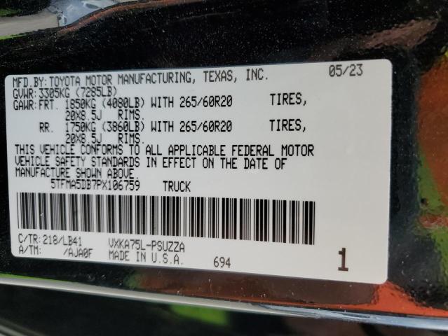 5TFMA5DB7PX106759 - 2023 TOYOTA TUNDRA CREWMAX PLATINUM შავი ფოტო 12