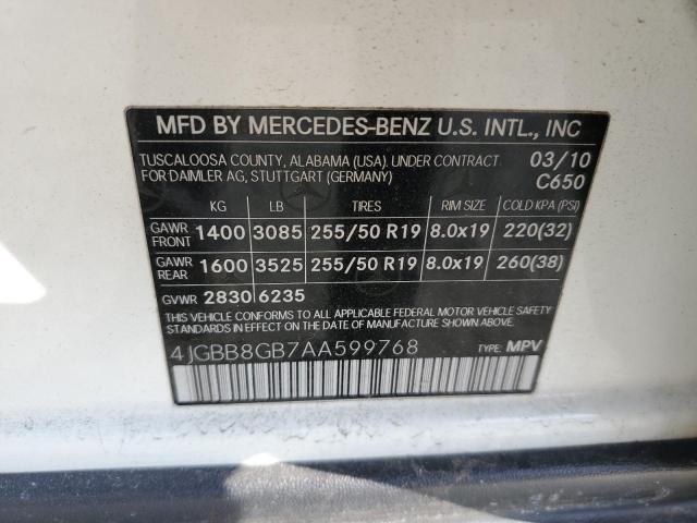 4JGBB8GB7AA599768 - 2010 MERCEDES-BENZ ML 350 4MATIC WHITE photo 13