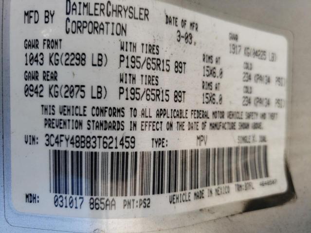 3C4FY48B83T621459 - 2003 CHRYSLER PT CRUISER CLASSIC 银色 照片 13