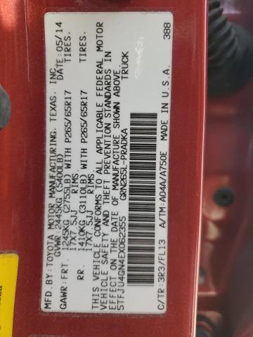 5TFJU4GN4EX062355 - 2014 TOYOTA TACOMA DOUBLE CAB PRERUNNER RED photo 12