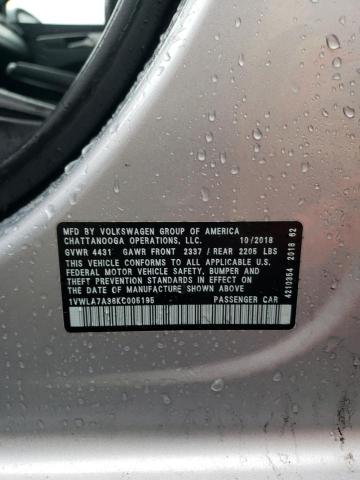 1VWLA7A36KC005195 - 2019 VOLKSWAGEN PASSAT WOLFSBURG Серебристый фото 13