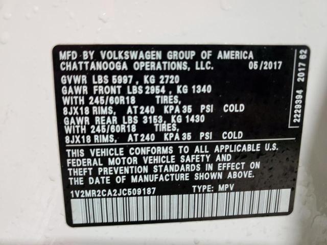 1V2MR2CA2JC509187 - 2018 VOLKSWAGEN ATLAS SEL WHITE photo 14