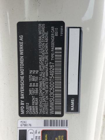 WMWSU3C50DT549267 - 2013 MINI COOPER WHITE photo 12