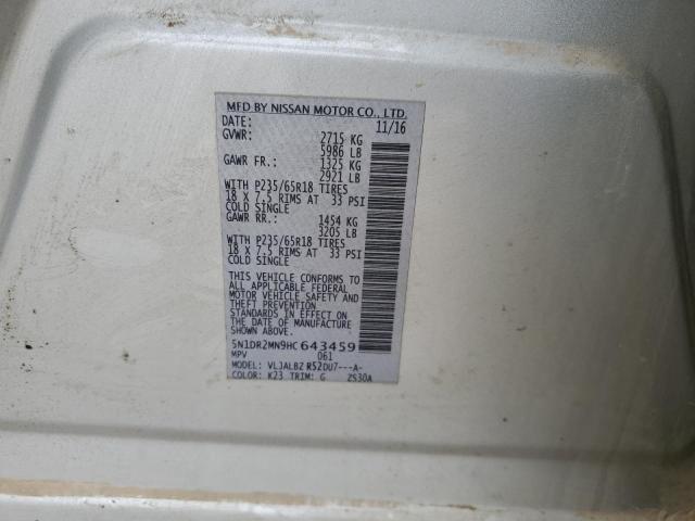 5N1DR2MN9HC643459 - 2017 NISSAN PATHFINDER S 银色 照片 13