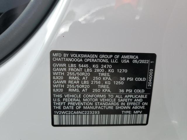 1V2WC2CA6NC223293 - 2022 VOLKSWAGEN ATLAS CROS SE أبيض صورة 13