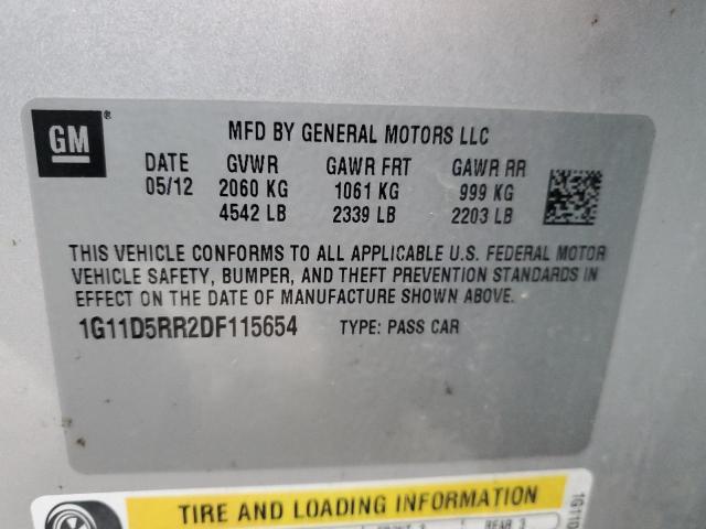 1G11D5RR2DF115654 - 2013 CHEVROLET MALIBU 1LT 银色 照片 12